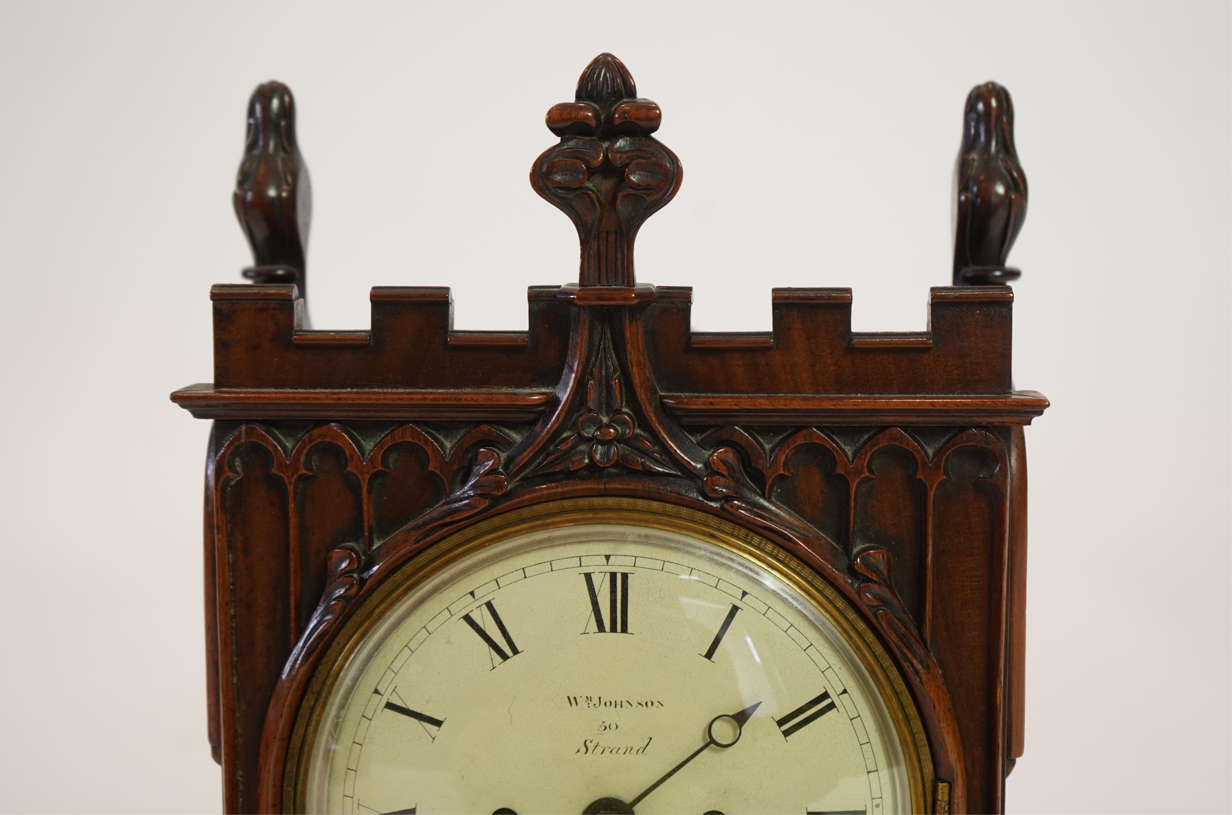 A small late Regency Gothic Revival mahogany bracket clock, signed William Johnson, 50 Strand London